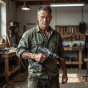 Πορτρέτο του συντελεστή Tom Harrow με μπαταριακό δράπανο στο χέρι